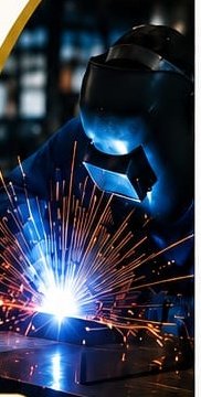 MIG welding in progress with sparks flying